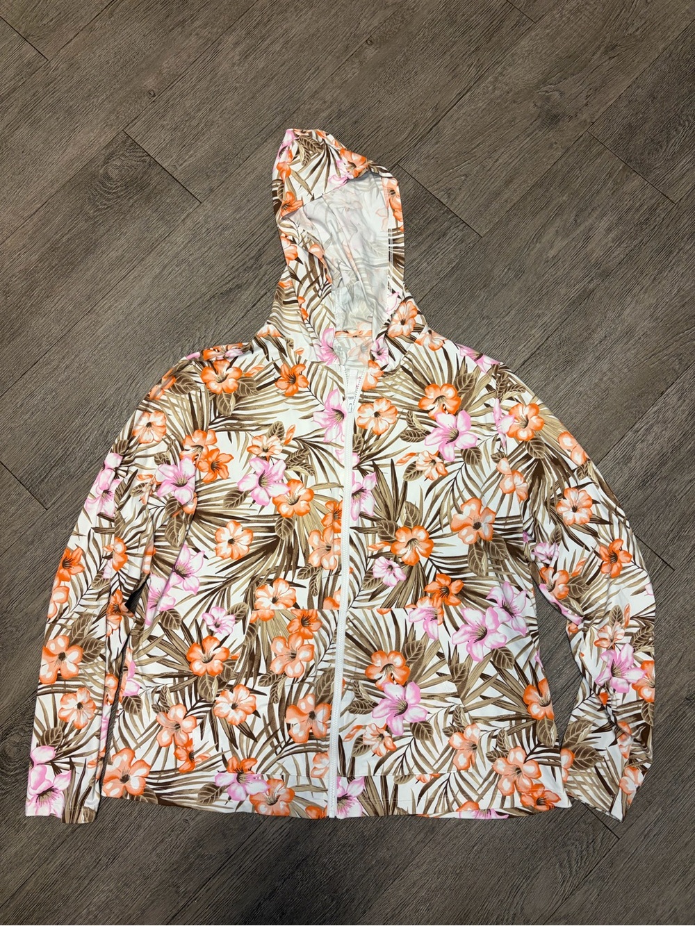 Lands' End Floral Hooded Active material— Cream, Orange, Pink, Brown